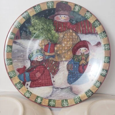 Juego de 4 platos de postre de ensalada navideña Susan Winget muñeco de nieve de 8" de diámetro Foto 1 de 4