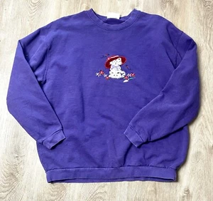 Endless Designs Sweatshirt Women’s XL Purple Embroidered Cat Long Sleeve 90’s - Picture 1 of 4