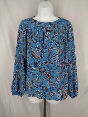 J Jill Wearever Collection Blue Floral Paisley Blouse Top Size XS - Image 1 of 4