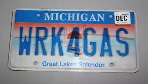 Michigan 2013 License Plate Great Lakes Splendor (WRK4GAS) - Picture 1 of 1