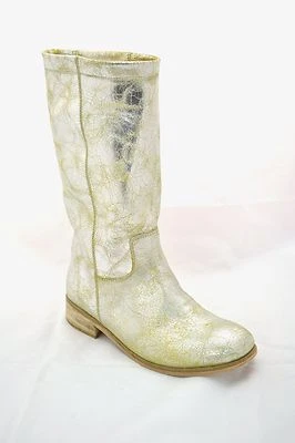 SCARPE STIVALETTI STIVALI BIKER VERA PELLE LAMINATO ARGENTO VINTAGE ARTIGIANALI  - Immagine 1 di 4