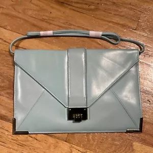 ASOS Mint Green Medium Envelope Clutch Shoulder Purse Handbag Gold Hardware - Picture 1 of 12