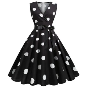 Dress Sleeveless Rockabilly Floral Polka Dots Vintag Women's 1950s Bowknot Retro - Picture 1 of 12