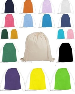 10 Top 100% Baumwolle Sekunden Kordelzug Rucksack Tote bag Schule Sport Buch Lot - Picture 1 of 5