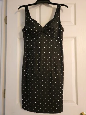 Vestido Guess Ava BLANCO Y NEGRO Lunares Cuello Corazón Talla 8 - Nuevo con Etiquetas Foto 1 de 2
