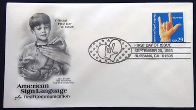 Scott 2784 FDC American Sign Language I Love You Student Teacher Art Craft - Image 1 of 3