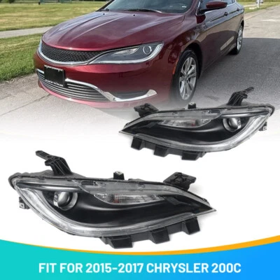 Pair Black Trim w/ LED DRL Halogen Headlights For 2015-2017 Chrysler 200 LH RH - Image 1 of 4