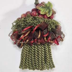 Christmas Ornament 7" Upholstery Tassel Ceramic Fruit Ribbon Fringe French Ctry - Picture 1 of 12