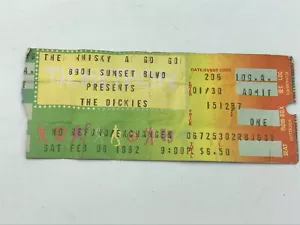 Boleto de concierto The Dickies 1982 trozo punk rock whisky A Go Go música de colección - Imagen 1 de 4