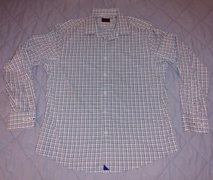 Untuckit Shirt Men Large Torciano Blue Plaid Long Sleeve Nylon/Elastane Shirt - Picture 1 of 11