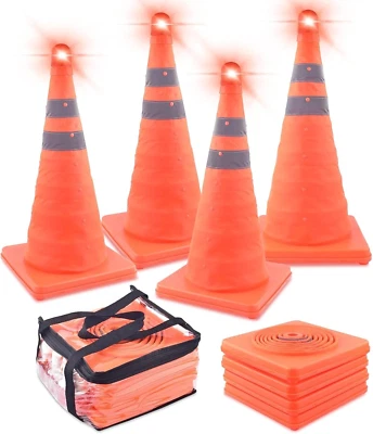 4 Pack 18 Inch Collapsible Traffic Cones with Bag, Safety Cones with 4 LED Safet - Image 1 of 4