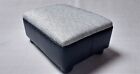 Small Footstool /  Stool / Ottoman / Black faux leather sides, Grey fleck top.