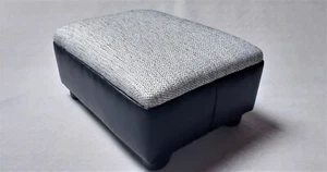 Small Footstool /  Stool / Ottoman / Black faux leather sides, Grey fleck top. - Picture 1 of 14