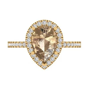 Anillo de compromiso de moissanita amarilla de oro amarillo de 14 quilates corte pera de 2,38 tcw - Imagen 1 de 11