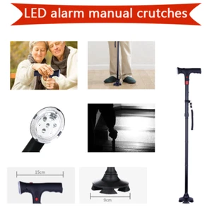 Foldable Walking Stick w/Alarm Button LED Light Height Adjustable Anti-slip Cane - Picture 1 of 12