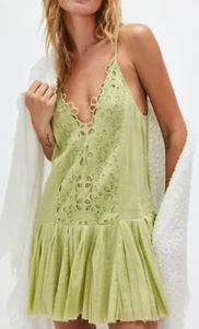 NEW FREE PEOPLE FP ONE GREEN CASELLA DROP WAIST COTTON SLIP DRESS SZ XL - Picture 1 of 5