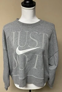Women’s Nike “Just Do It” Gray Cropped Sweatshirt Size L - Picture 1 of 10