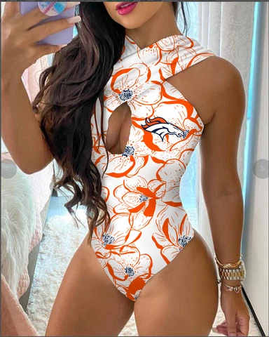 Denver Broncos Halter Front Cross Swimsuits Cut Out Swimwear Bathing Suit Gifts Cover