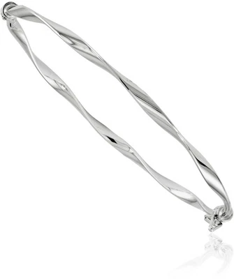 14K Solid White Gold Twisted Hinged Bangle Bracelet - Image 1 of 4