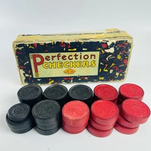 VTG Halsam Perfection Checkers Wood Colorful Box Hal Sam Missing Black READ - Picture 1 of 9
