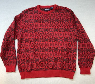 Chaps Geometric Crewneck Sweater Cotton Red Black Casual Cozy Holiday Mens XL  - Image 1 of 4