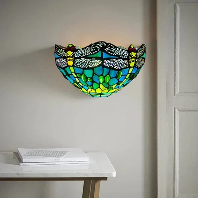 Antique Tiffany Style Wall Lamp Lamps Stained Glass Handcrafted Light Uplighter - Image 1 of 4