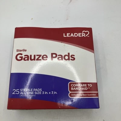 Almohadillas de gasa estériles Leader, todas tallas únicas 3x 3 pulgadas, 25 unidades 096295141283VL Foto 1 de 3