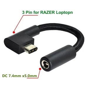 DC 7.4*5.0mm Female to 3Pin Laptop Power Cable Plug Adapter Converter for Razer - Afbeelding 1 van 1