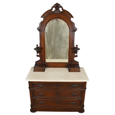 Antique Victorian Marble Top Mirrored Walnut Chest #22199 - Image 1 of 4