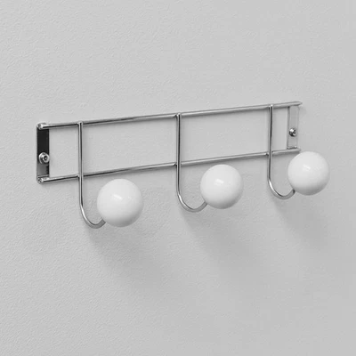 Riel de pared de 3 ganchos blanco - extremos de bola de gran tamaño Foto 1 de 4