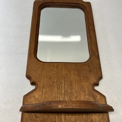 Vintage Rustic Wooden Wall Mirror with Shelf Entryway Cabin Signed 23.75”x11” - Image 1 of 4