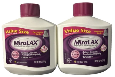 Polvo laxante MiraLAX 45 dosis diarias X2 - 26,9 OZ cada una - TAMAÑO DE VALOR caduca 9/2026 Foto 1 de 4