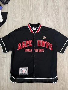 Aape By Bathing Ape Men’s Button Up Baseball Shirt Jersey Sz Small Moonface - Picture 1 of 3