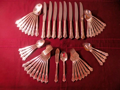 49 Pieces WM A Rogers Oneida Silverplate VALLEY ROSE Spoons Forks Knives + - image 1 of 4