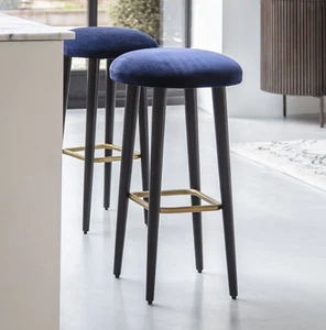 Robin Midnight Velvet Blue Barstool With Black Legs Kitchen Furniture Brand New - Picture 1 of 3
