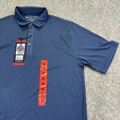 NEW Pebble Beach Dry Luxe Performance Golf Polo Shirt Mens Medium Blue Stripes  - Image 1 of 4