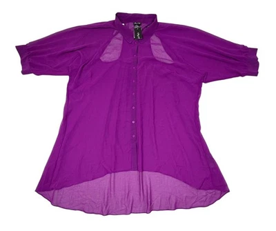 CITY CHIC Button Shirt Blouse Surprise Back Sheer Magenta NWT Plus Size XXL (24) - Image 1 of 4
