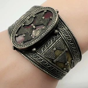 VTG Antique Middle East Old Tribal Silver Cuff Bracelet 30.8g #bcv - Picture 1 of 14