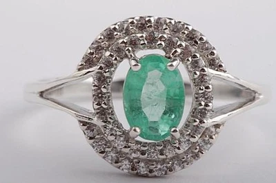 Ring 925 Sterling Silber Smaragd Kristall Solitär mit Akzentsetzung 56 17,8mm . - Bild 1 von 4