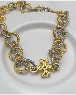 ¡NUEVO!  Collar Choaker Tory Burch Oro Roxanne Combi Color Cadena💛🩶 Foto 1 de 4