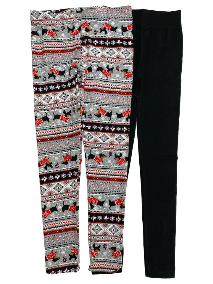 Mujer 2pr Línea Polar Dachshund Árboles de Navidad Vacaciones Leggings Pantalones Medianos Foto 1 de 1