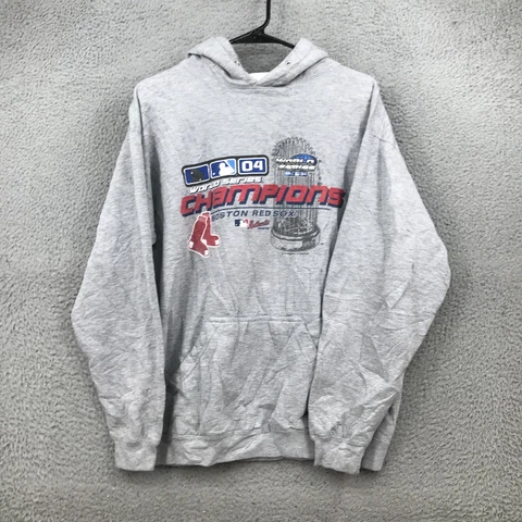Boston Red Sox Sweater Medium Gray MLB 2004 Champions Pullover Hoodie 35483 Cover
