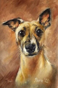 Original Cute Whippet Greyhound Dog Portrait Oil Painting Unstretched Canvas - Picture 1 of 8