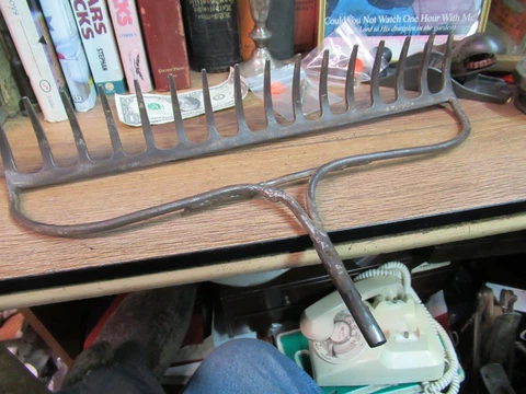 vintage rusty garden rake head yard no handle steam punk 17" used REPAIRED Cover