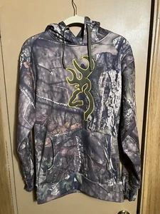 Browning Hoodie Mens Small Camo Performance Fleece Mossy Oak Embroidered Logo - Picture 1 of 3