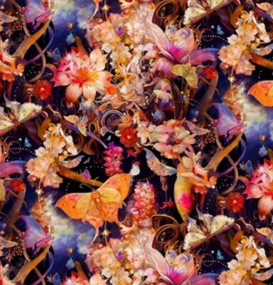 "Night Garden" Flowers w/ Butterflies Fabric! 1yd•BTY•100% Cotton•STUNNING! - Image 1 of 4