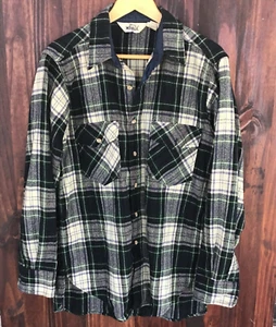 VINTAGE WOOLRICH FLANNEL SHIRT BUTTON-UP MEN'S Size LARGE, L GREEN BLUE PLAID - Picture 1 of 10