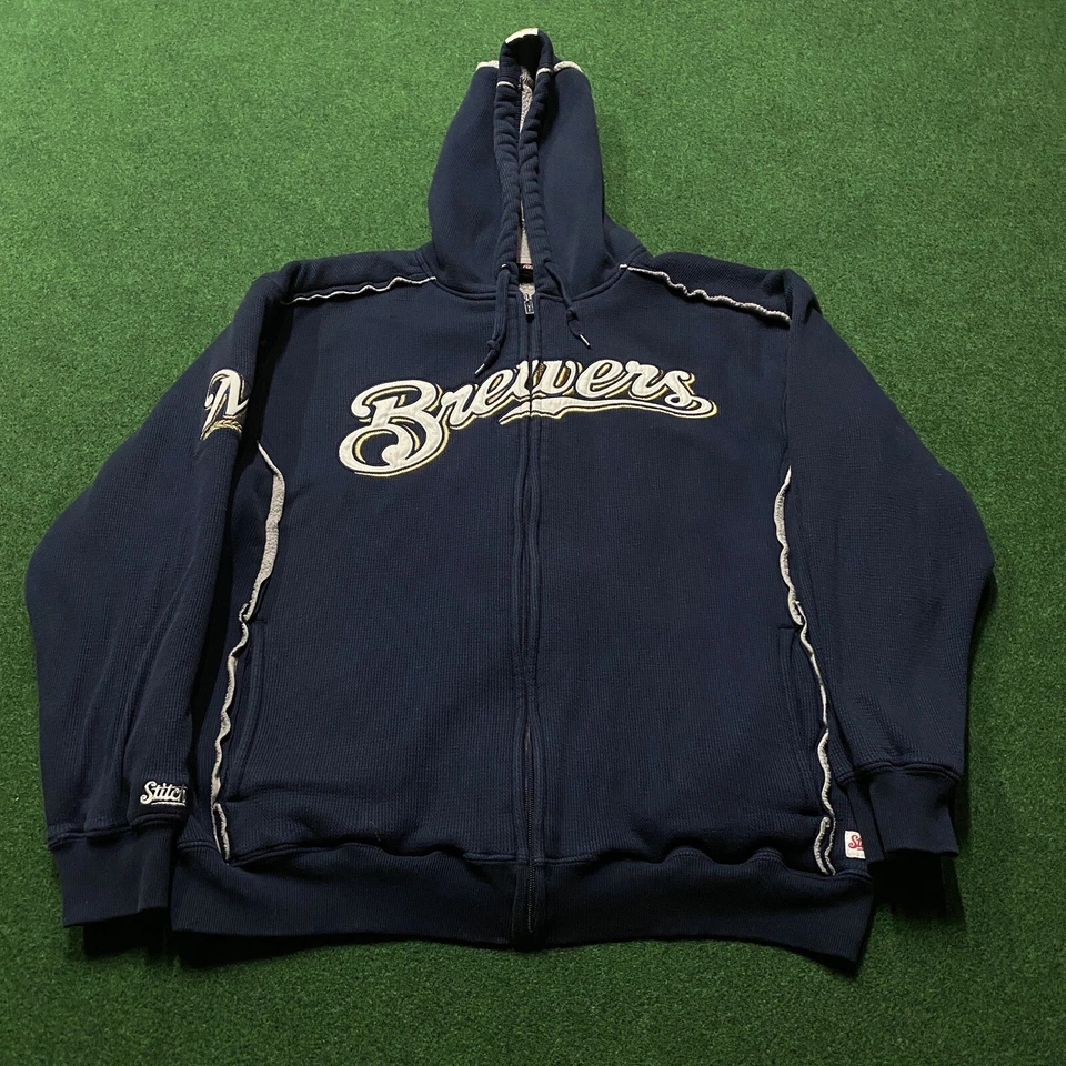 Sudadera con Capucha De Colección Milwaukee Brewers Para Hombres L Azul MLB Béisbol Cremallera Completa Sudadera Foto 1 de 4