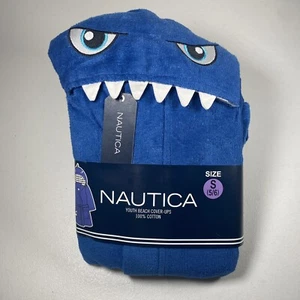 Nautica Kids Youth Beach Swim Hooded Towel Cover Up Robe Blue Shark 100% Cotton - Picture 1 of 10
