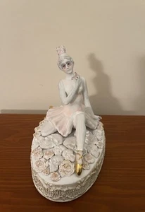 Decorative Upcycled Ceramic Gothic Ballerina Figurine Music Box W/ Gold Accents - Picture 1 of 18